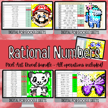 Preview of Add, Subtract, Multiply, and Divide Rational Numbers - Pixel Art Reveal Bundle