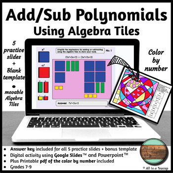 Preview of Add Subtract Polynomials using Algebra Tiles + Valentine CBN Digital Activity