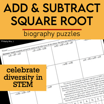 Preview of Add & Subtract Radical Square Root Expressions - Black History Math Worksheet