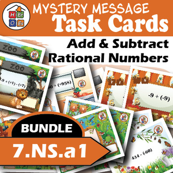 Preview of Add & Subtract Rational Numbers | Mystery Message Task Cards Bundle | Prealgebra