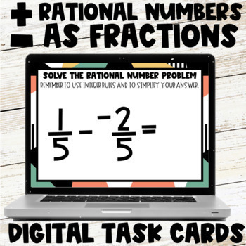 Preview of Add & Subtract Rational Numbers as Fractions with Like Denominators Task Cards