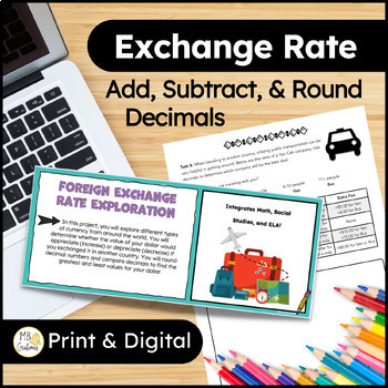 Preview of 4th Grade Decimal Math Project Based Learning - Exchange Rate Word Problems GATE