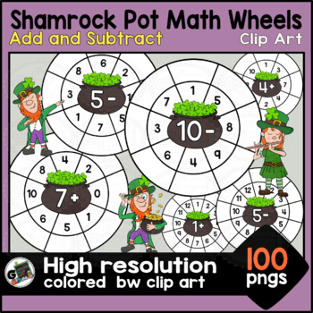 Preview of Add & Subtract Shamrock Pot Wheels St Patrick Clipart