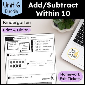 Preview of Kindergarten Add & Subtract Within 10 Worksheets/Exit Ticket -iReady Math Unit 6