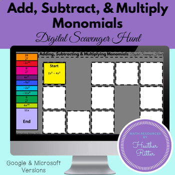 Preview of Add, Subtract, and Multiply Monomials: Digital Scavenger Hunt