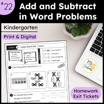 Preview of Addition & Subtraction Story Problems Worksheets - iReady Math Kindergarten L22