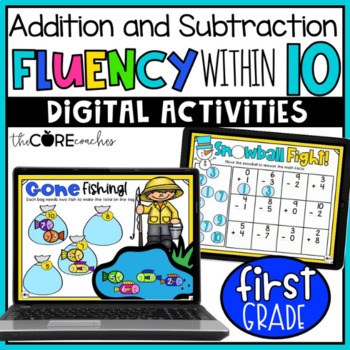 Preview of Add & Subtract to 10 - Fluency Digital Math Activities - 1st Grade Math Practice