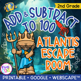 Add & Subtract to 100 - 2nd Grade Math Escape Room & Websc