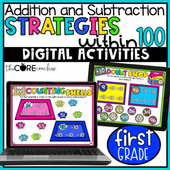 Preview of Add & Subtract to 100 - Digital Math Activities - 1st Grade Math Practice