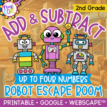 Preview of Add & Subtract within 1000 & Add Four 2 Digit Numbers 2nd Grade Math Escape Room