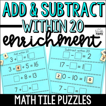 Preview of Add & Subtract within 20 Number Tile Enrichment Math Center Activities