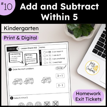Preview of Add & Subtract within 5 Practice Worksheets - iReady Math Kindergarten Lesson 10