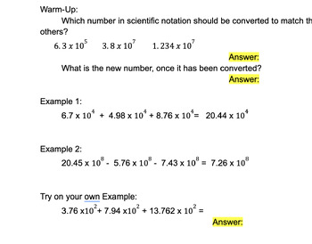 Preview of Add/Subtracting Scientific Notation Problems
