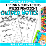 Add Subtracting Unlike Fractions Mixed Numbers GUIDED NOTES