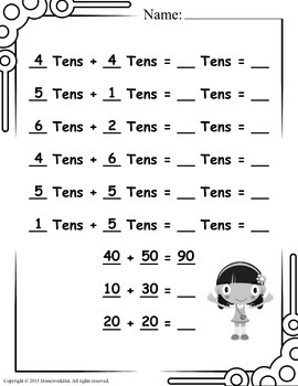 Adding Tens Worksheets by Homework Hut | Teachers Pay Teachers