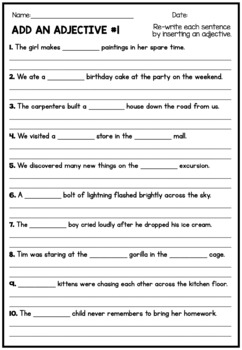 adjectives worksheet free teaching resources teachers pay teachers