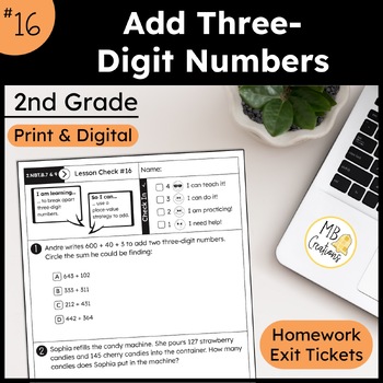 Preview of Add Three-Digit Numbers Worksheet & Slides L16 2nd Grade iReady Math Exit Ticket
