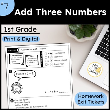 Preview of Add Three Numbers Several Addends Worksheet L7 1st Grade iReady Math Exit Ticket