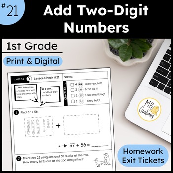 Preview of Regroup & Add Two Digit Numbers Worksheet L21 1st Grade iReady Math Exit Tickets