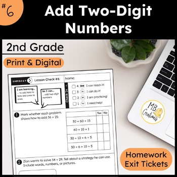 Preview of Add Two-Digit Numbers Worksheets & Exit Tickets - iReady Math 2nd Grade Lesson 6