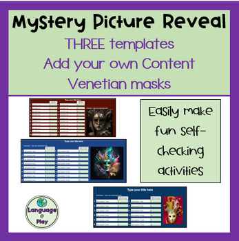 Preview of Add Your Own Content 3 Digital Mystery Picture Templates Venetian Carnival Masks