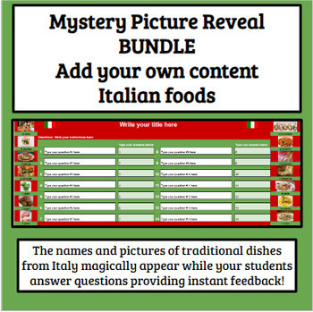 Preview of Add Your Own Content Mystery Picture Template - Traditional Italian Foods