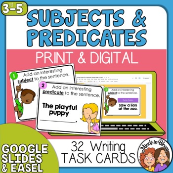Preview of Adding Subjects and Predicates Task Cards | Print and Digital