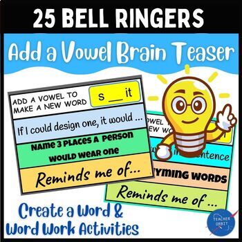 Preview of Add a Vowel Activity | Brain Teaser Task Cards | Bell Ringers | Enrichment