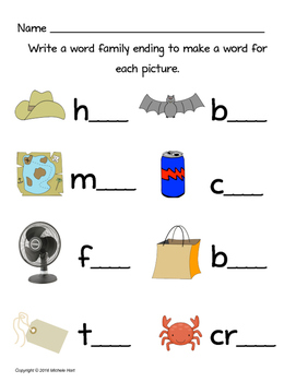 Short Vowel Word Family Worksheet Pack by Kindergarten Kiddos | TPT