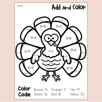 Add and Color | Thanksgiving Math by The Learning Lane | TPT