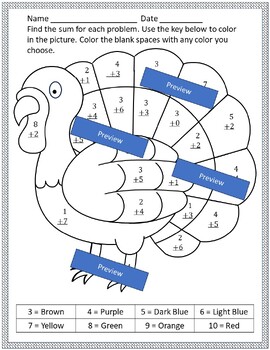 Add and Subtract (0-10) | Thanksgiving Coloring Pages | TPT
