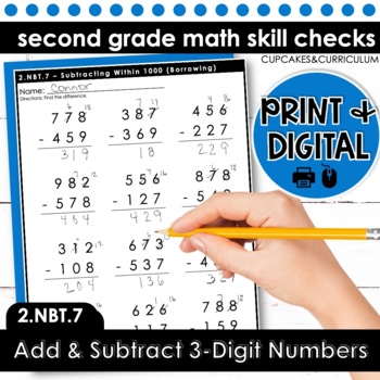 Preview of Add and Subtract 3-Digit Numbers Worksheets Second Grade Math 2.NBT.7