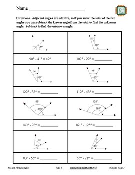 Add and Subtract Angles - 4.MD.7 by Common Sense Math | TpT