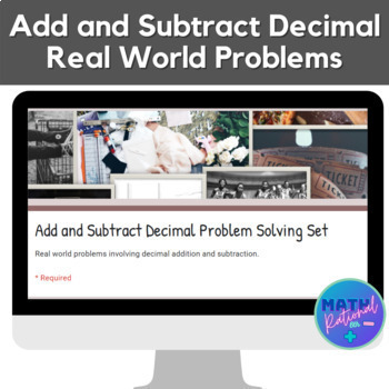 Preview of Add and Subtract Decimal Real World Problems