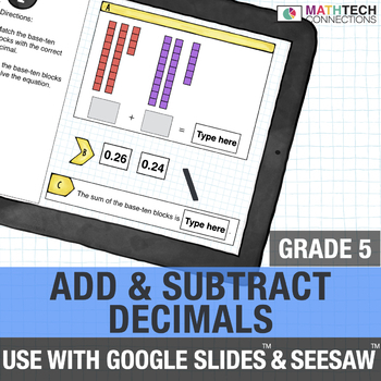 Preview of Add and Subtract Decimals - 5th Grade Google Classroom Math Review Test Prep