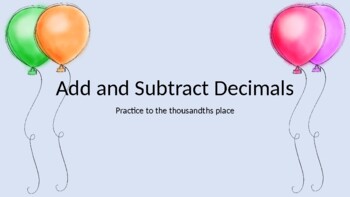 Preview of Add and Subtract Decimals Balloons