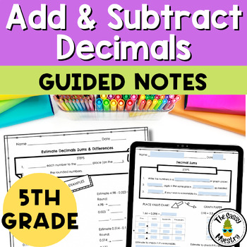 Preview of Add and Subtract Decimals Guided Notes Math Journals 5th Grade