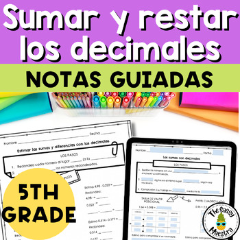 Preview of Add and Subtract Decimals Guided Notes Math Journals 5th Grade in Spanish