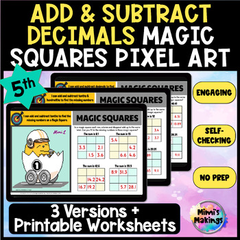 Preview of Add and Subtract Decimals Magic Squares Pixel Art - 5th Grade