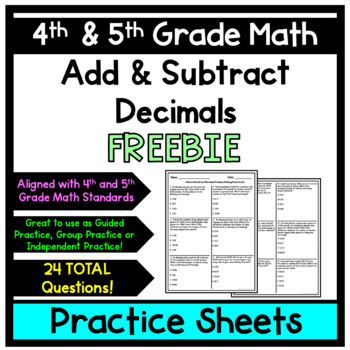 Preview of Add and Subtract Decimals - Practice Sheets - FREEBIE