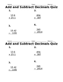 Add and Subtract Decimals Quiz