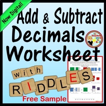 Preview of Add and Subtract Decimals Worksheet with Riddle I Decimal Activities