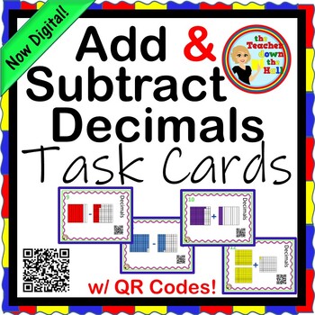 Preview of Decimals Add and Subtract Decimals Task Cards NOW Digital!