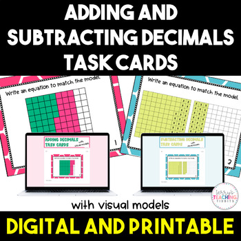 Preview of Adding and Subtracting Decimals with Visual Models Task Cards Bundle