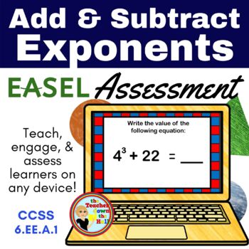 Preview of Add and Subtract Exponents Easel Assessment - Digital Exponent Activity 