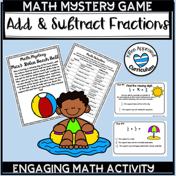 Preview of Add and Subtract Fraction Game Review Mystery Math Worksheets