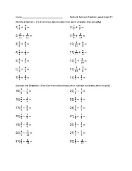 Preview of Add and Subtract Fractions - 250 Worksheets