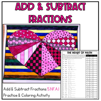 Preview of Add and Subtract Fractions 5th Grade Math for Valentine's Day 