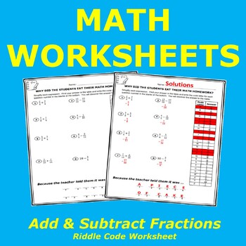 Preview of Add and Subtract Fractions Riddle Code Worksheet