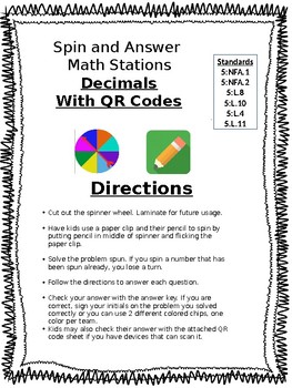 Preview of Add and Subtract Fractions Spin and Answer and QR task cards